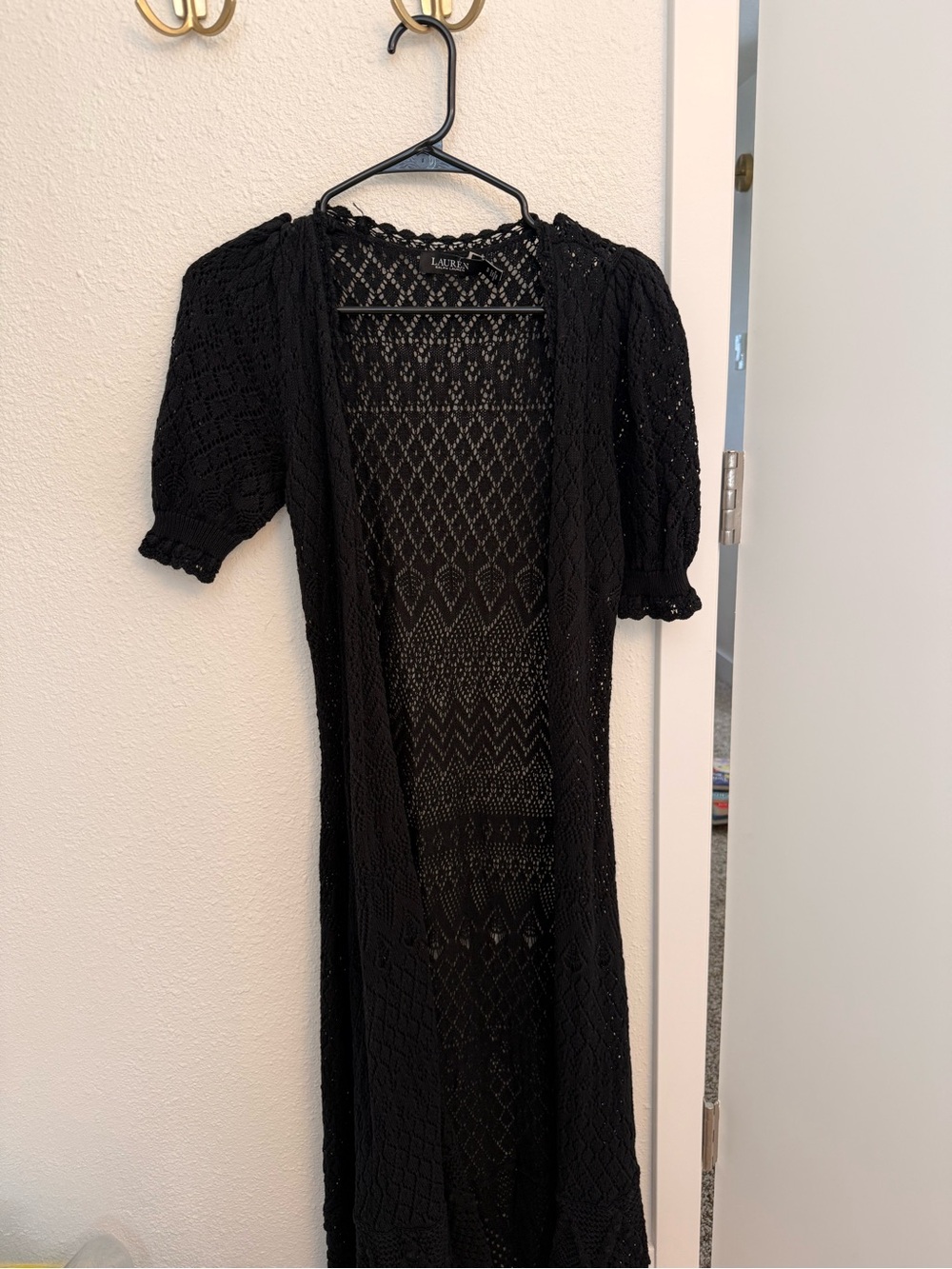 Lauren Ralph Lauren Black Knit Open Cardigan Duster